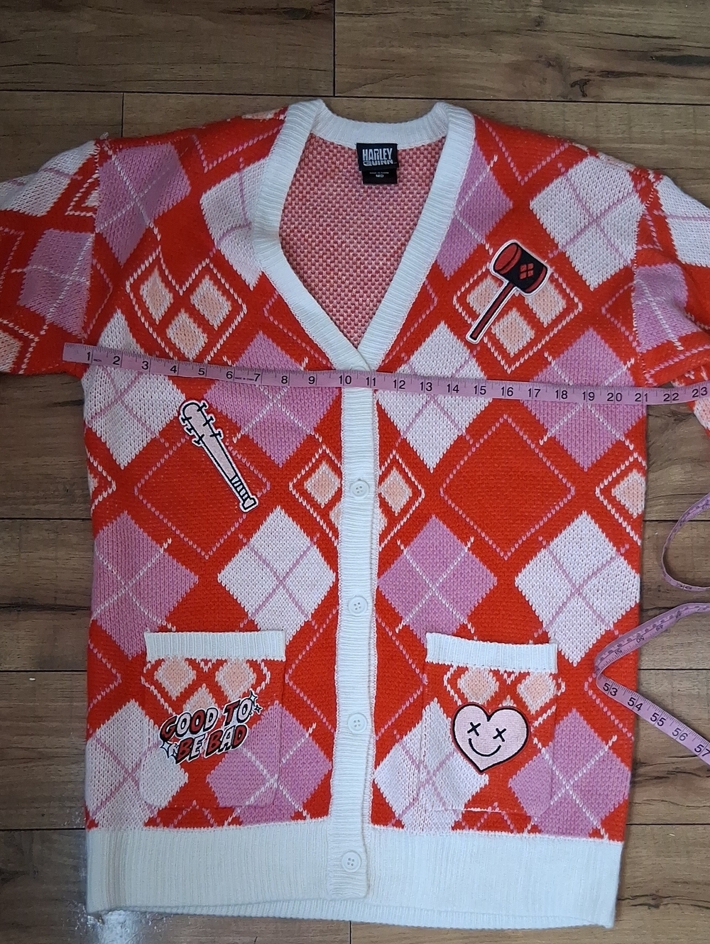 Women's Harley Quinn Diamond V-neck Long Sleeves Cardigan Sweater  Medium - Picture 13 of 16